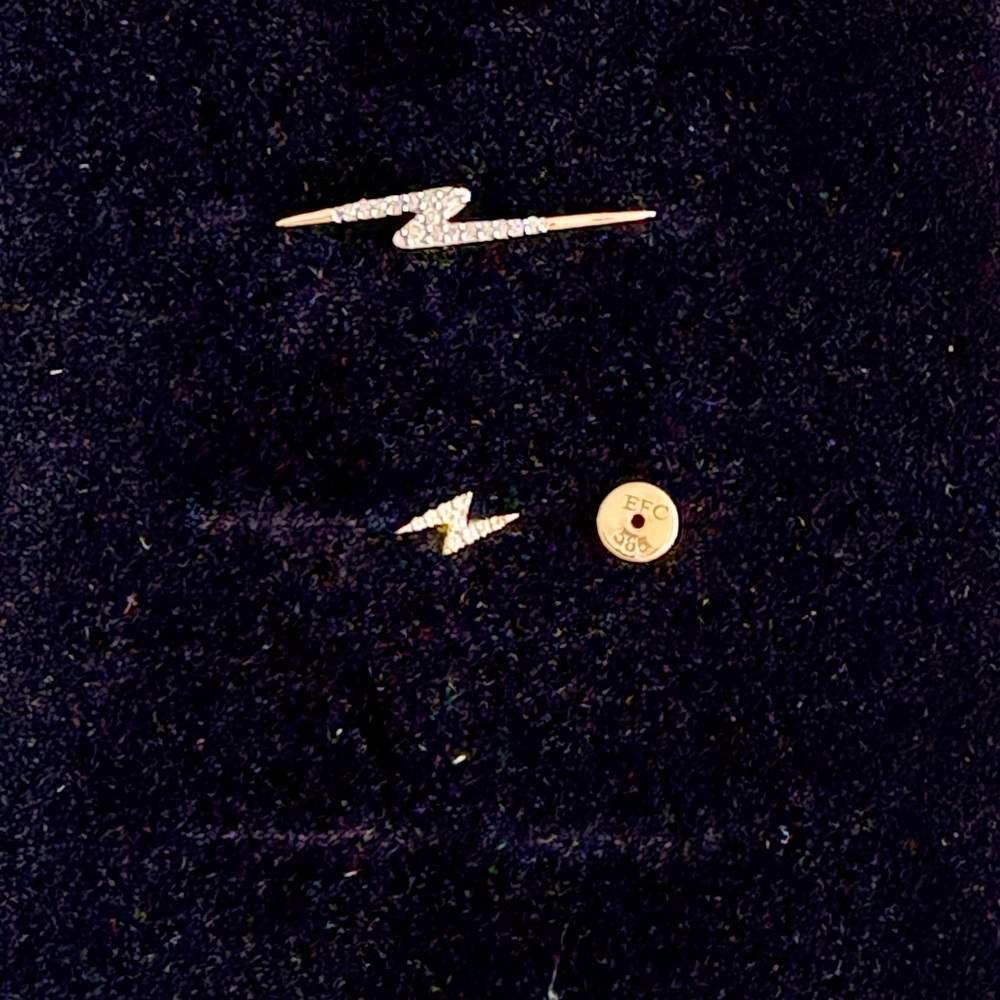 Gold Asymmetrical Lightning Bolt earring set